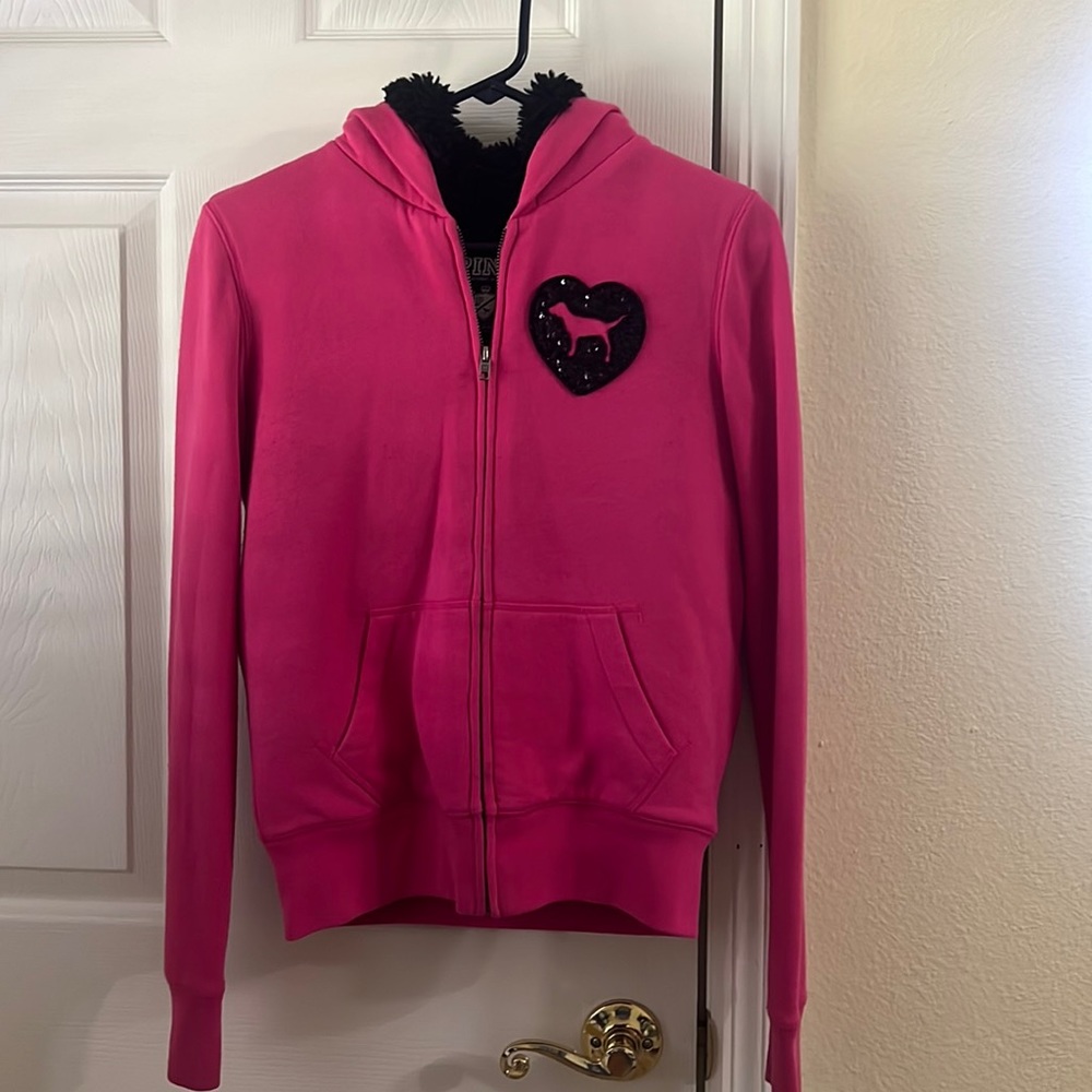 Victoria’s Secret PINK faux fur lined hoodie XS